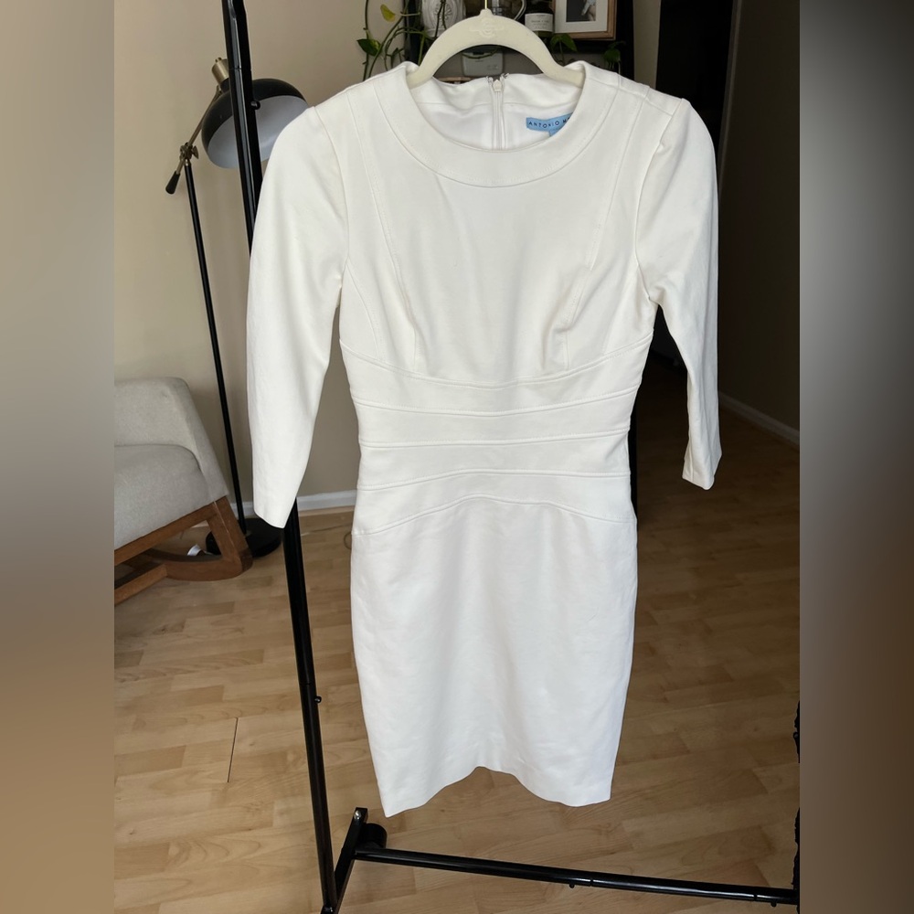 ANTONIO MELANI Cream Long-Sleeve Sheath Dress